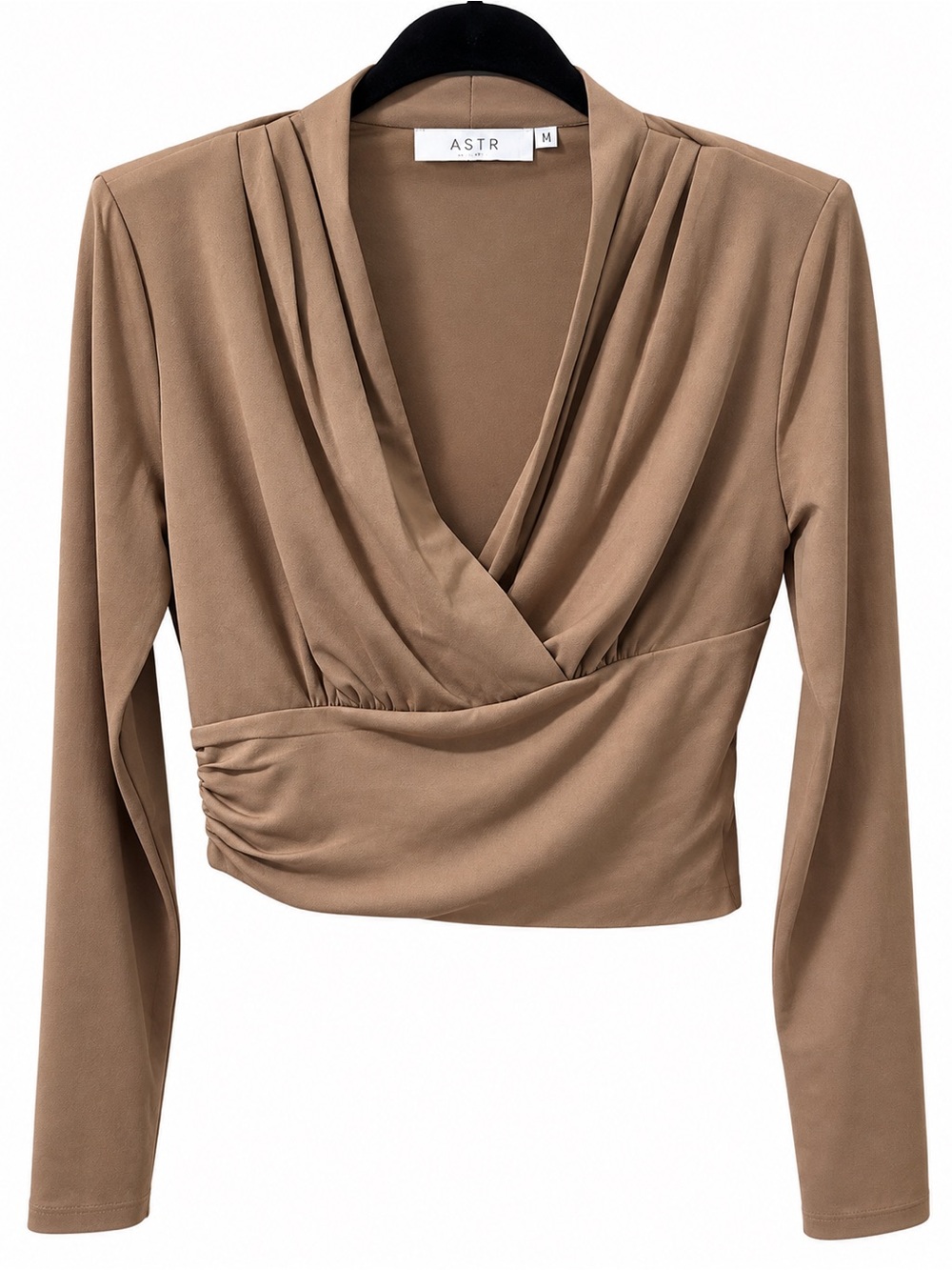 NWT ASTR the Label Brown Long Sleeve Draped Womens Top Size M